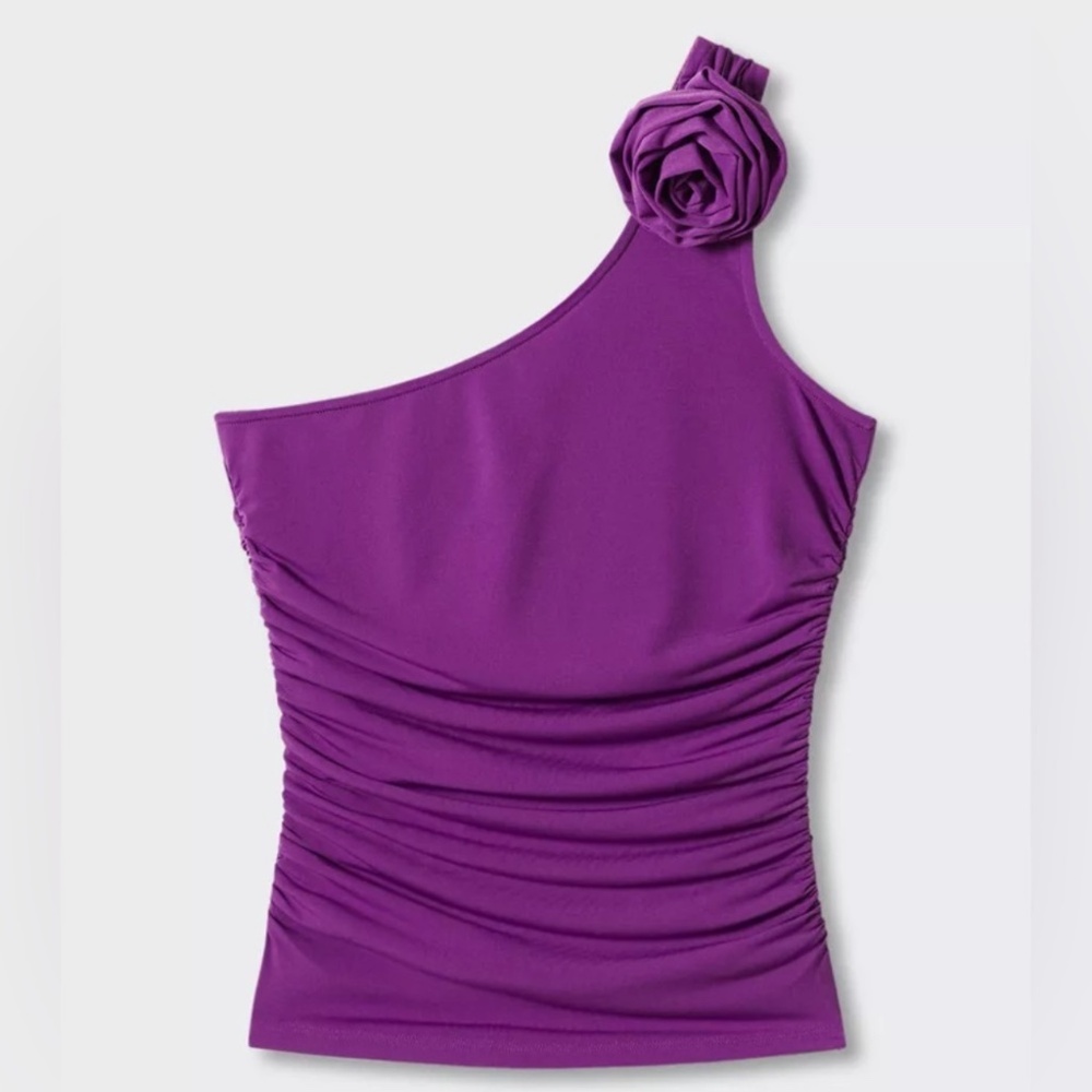 Mango One Shoulder Purple Top